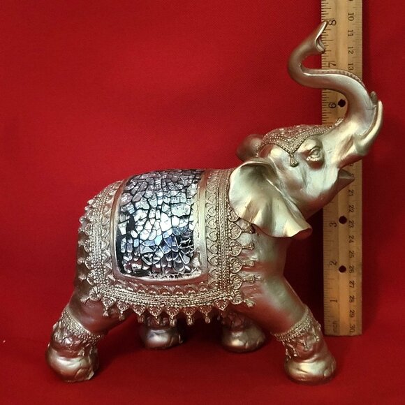 Golden Standing Elephant Trunk Up Figurine - Picture 8 of 14